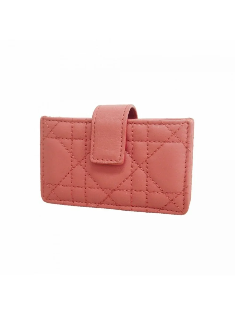 Dior Card Case Cannage Leather Pink Champagne Gold